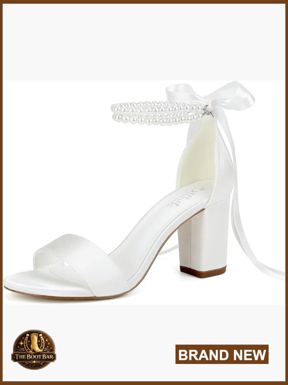 Satin Pearl Block Heel Wedding Sandals Open Toe Ankle Strap Bride
